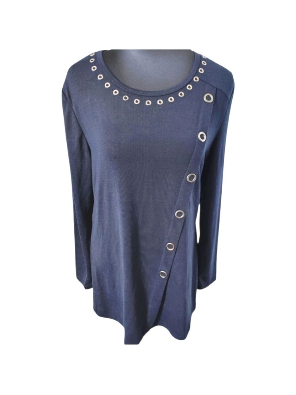 DOMANI Cotton Blend Round Neck Long Sleeve Blue Tunic Top Size XL NWT
